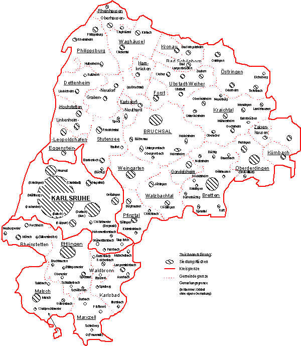 Übersichtskarte Dienstbezirk Bruchsal Stadt- und Landkarte Karlsruhe