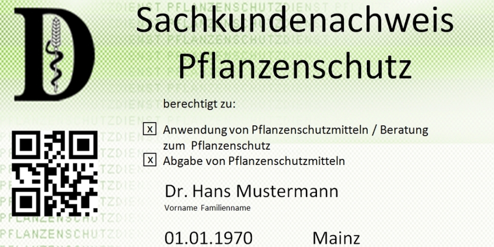 Muster Vorderseite Sachkundenachweis im Scheckkartenformat