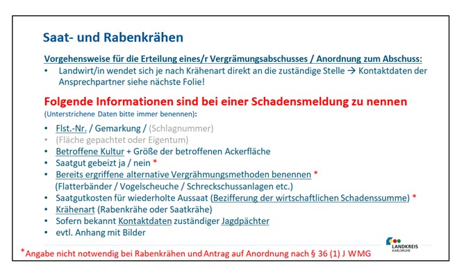 Hinweisen zur Antragstellung bei der Vergrämung von Saat- und Rabenkrähen