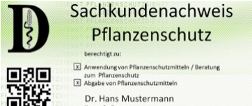 Muster (Ausschnitt) Sachkundeausweis Pflanzenschutz